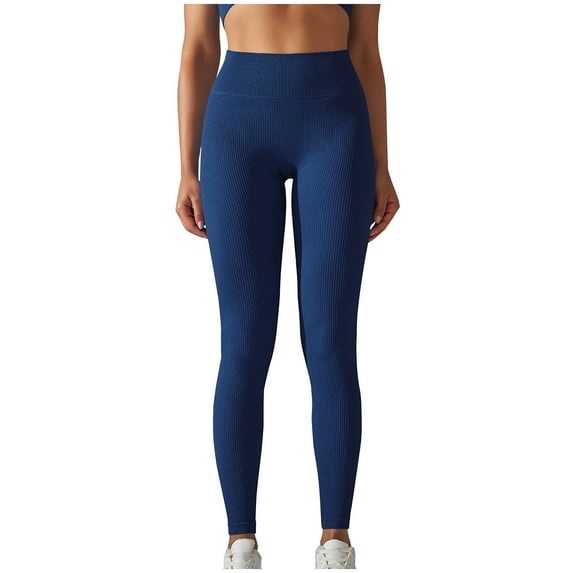 hotojiny Women Rib Knit Leggings Seamless High Waisted Workout Yoga Pants Athletic Tights for Gym Running