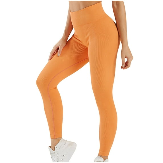 hotojiny Women Ribbed Leggings Seamless High Waisted Soft Yoga Pants Solid Athletic Tights for Workout Gym