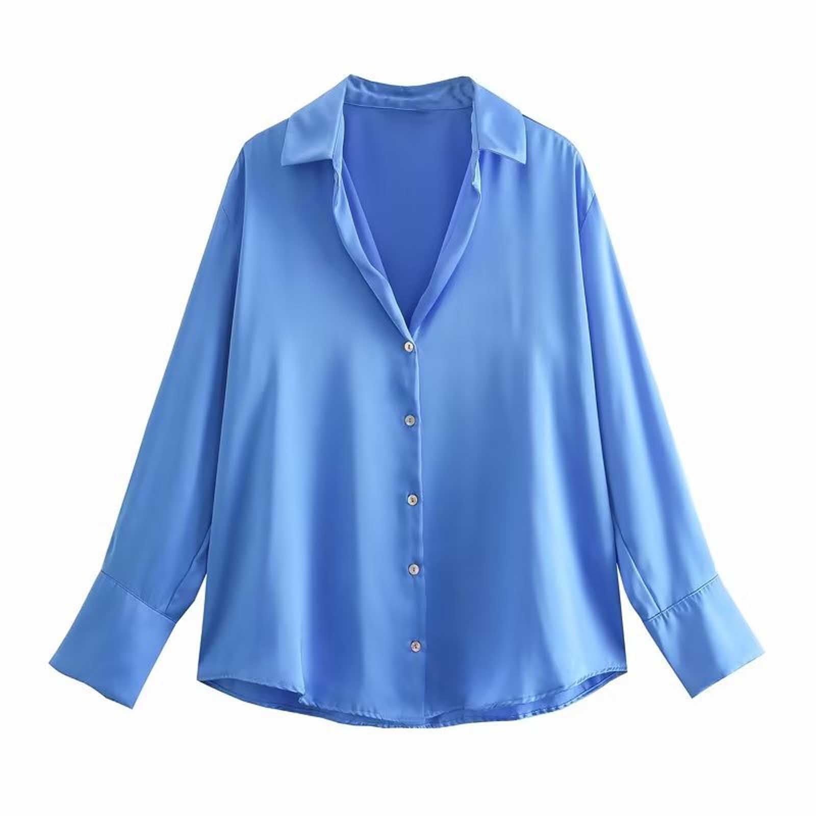 Modern And Sophisticated Unique Satin Pattern Print Button-Down Loose Shirt