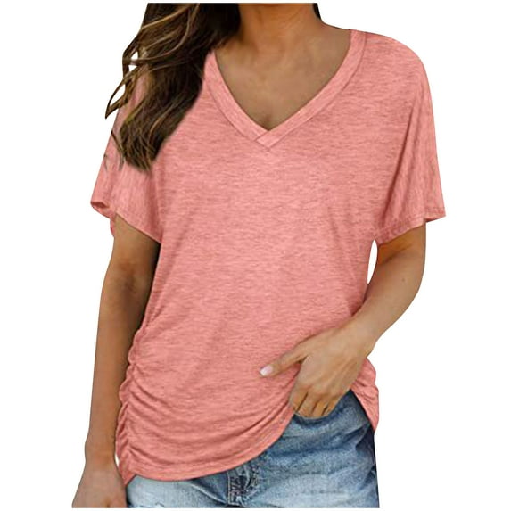 hotojiny Women Short Sleeve T Shirt Loose Casual V Neck Shirts Summer Fashion Soft Lounge Basic Tops
