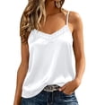 thumbnail image 1 of hotojiny Women Silk Satin Tops Lightweight Sleeveless Blouse Comfortable Lace Trim V Neck Shirts Casual Outfits S-2XL, 1 of 6