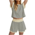 thumbnail image 1 of hotojiny Women Tracksuit 2 Piece Outfits Summer Casual Short Sleeve Tops and Wide Leg Shorts Matching Set Workout Sets, 1 of 7