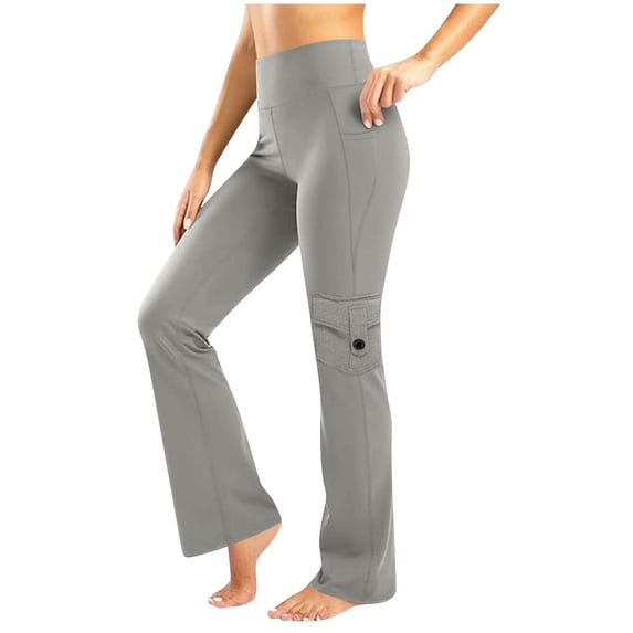 hotojiny Women Workout Flare Leggings with Pockets Comfy Stretch High Waisted Cargo Gym Yoga Pants Butt Lifting Bell Bottom Tights