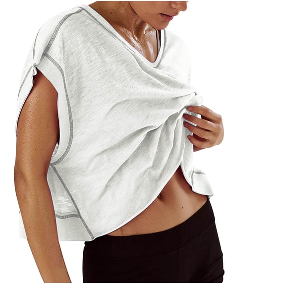 hotojiny Women Workout Tops Oversized Cotton Short Sleeve Crop Tee Loose Breathable Hollow out Yoga Active Summer T Shirts Gym
