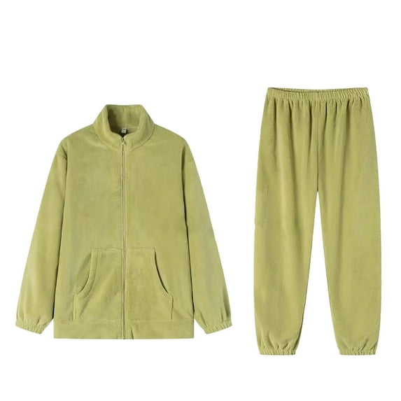 hotojiny Women's 2 Piece Fuzzy Pajamas Set Fleece Long Sleeve Zip Tops with Pocket and Jogger Pants Winter Warm Loungewear
