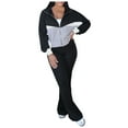thumbnail image 1 of hotojiny Women's 2 Piece Set Tracksuit Long Sleeve Zip Jacket Matching Flared Pants Sets Casual Outfit Color Block Sweatsuits, 1 of 6