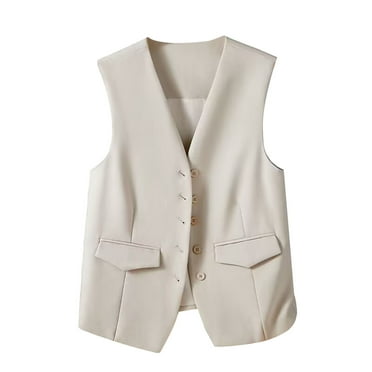 hotojiny Women's Blazer Vest Sleeveless V Neck Button Down Blazer Waistcoat with Pockets Business Casual Dressy Vest Tops