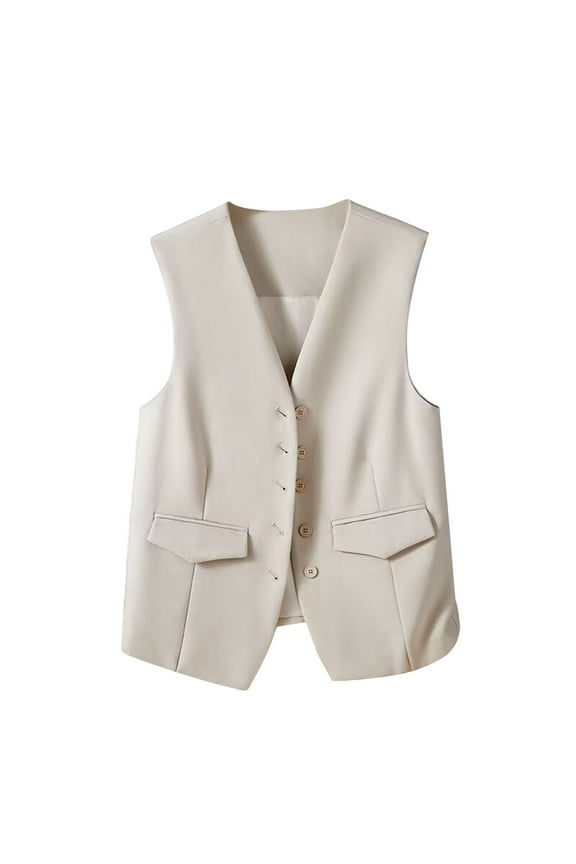 Women's Blazer Vest Sleeveless V Neck Button Down Blazer Waistcoat with Pockets Business Casual Dressy Vest Tops