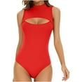 thumbnail image 1 of hotojiny Women's Bodysuits Trendy Cut out Mock Neck Sleeveless Bodycon Jumpsuit Casual Slim Tight Rompers, 1 of 7