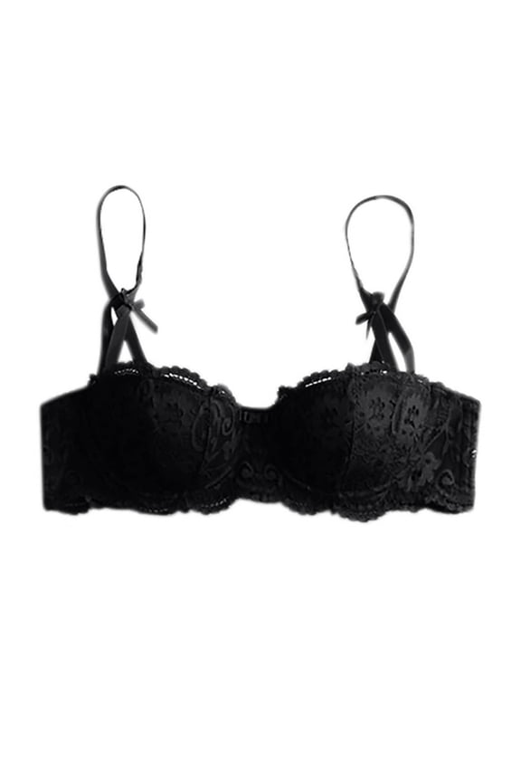Women's Bras Cute Bow Lace Push up Wireless Plus Size Bra No Underwire Padded Low Cut Plunge Bras