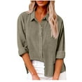 thumbnail image 1 of hotojiny Women's Button down Shirt Plus Size Spring Clothes Breathable Cotton Linen Long Sleeve Summer Cover up Beach Vaction Tunics Tops, 1 of 7