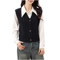thumbnail image 1 of hotojiny Women's Button down Sweater Vest Lightweight Cable Knit Sleeveless Knit Outerwear Loose Fit V Neck Knitwear(Black,), 1 of 3