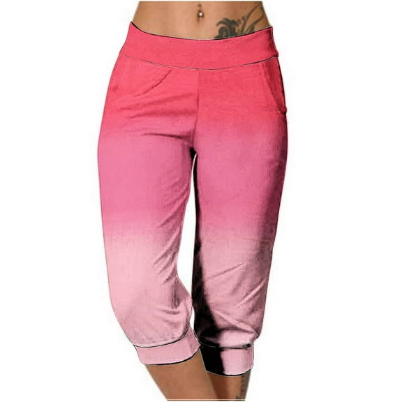 hotojiny Women's Capri Pants Casual Summer Sweatpants for Outdoor Running Elastic Waist Pull On Gradient Capris with Pockets