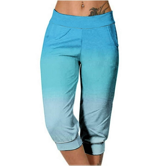 hotojiny Women's Capri Pants Casual Summer Sweatpants for Outdoor Running Elastic Waist Pull On Gradient Capris with Pockets