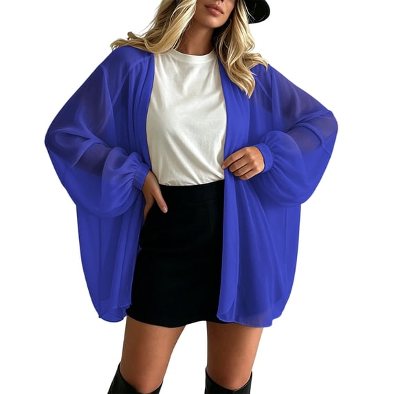 hotojiny Women's Cardigan Oversized Summer Long Sleeve Open Front Lightweight Jacket Flowy See Through Sheer Cardigans