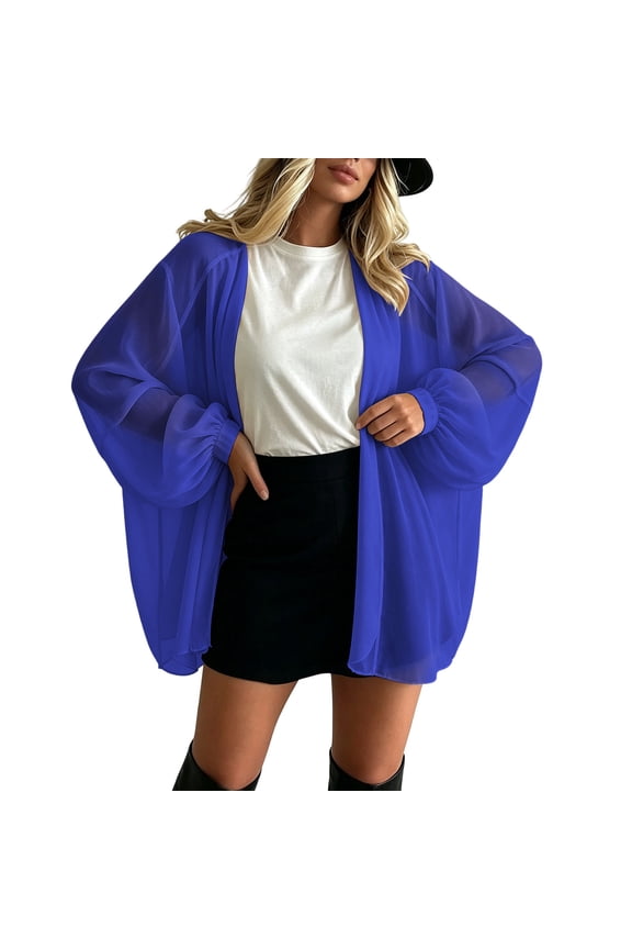 Women's Cardigan Oversized Summer Long Sleeve Open Front Lightweight Jacket Flowy See Through Sheer Cardigans