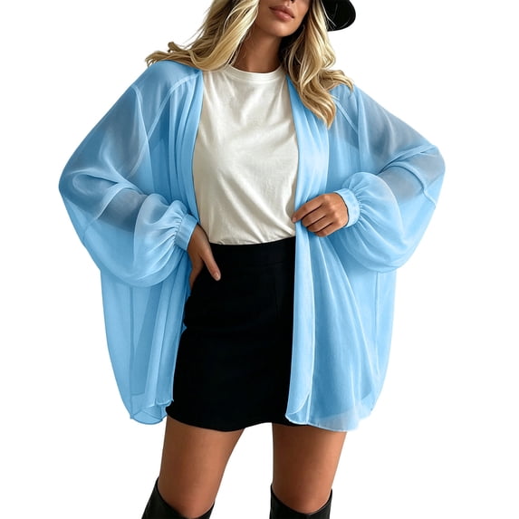 hotojiny Women's Cardigan Oversized Summer Long Sleeve Open Front Lightweight Jacket Flowy See Through Sheer Cardigans