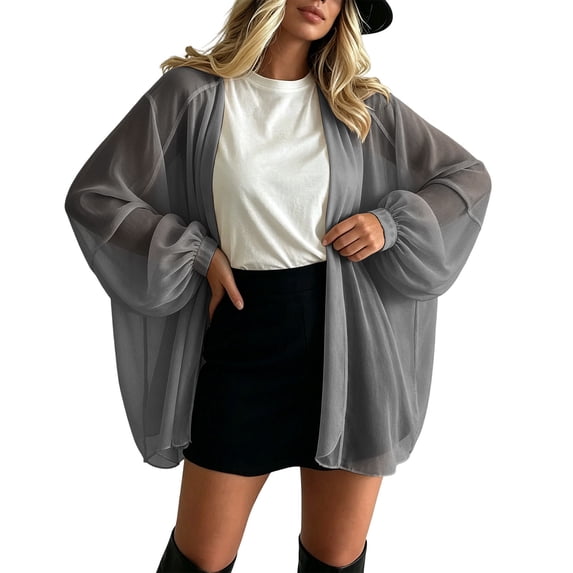 hotojiny Women's Cardigan Oversized Summer Long Sleeve Open Front Lightweight Jacket Flowy See Through Sheer Cardigans