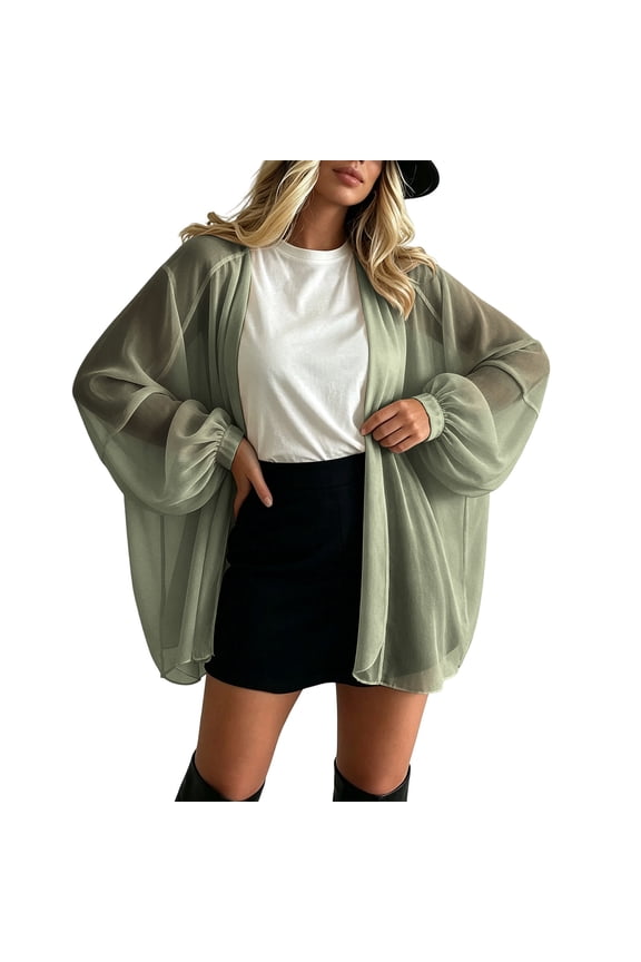 Women's Cardigan Oversized Summer Long Sleeve Open Front Lightweight Jacket Flowy See Through Sheer Cardigans