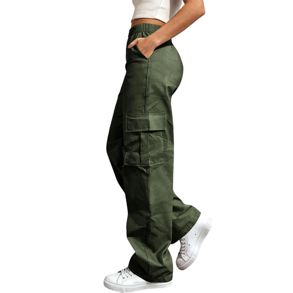 hotojiny Women's Cargo Sweatpants Wide Leg Baggy Loose Elastic Waist Trousers Fashion Casual Pants with Pockets Streetwear