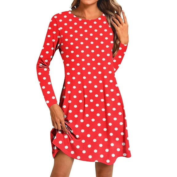 hotojiny Women's Casual Dress Soft Long Sleeve Crewneck Flowy Dress Lounge Comfy Fashion Beach Vacation Dress