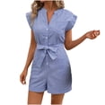 thumbnail image 1 of hotojiny Women's Casual Jumpsuits Summer Fashion Button down Sleeveless Short Rompers Lounge Lightweight Jumpsuits with Belt, 1 of 7