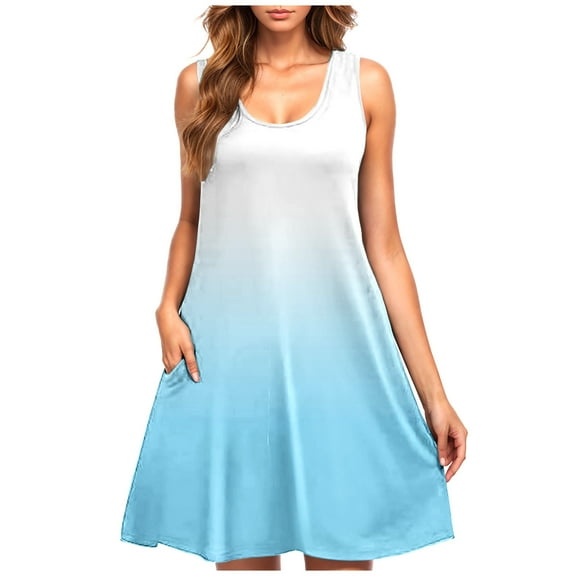 hotojiny Women's Casual Sleeveless Dress Summer Casual Tank Dress Loose Lounge Beach Sundress with Pockets