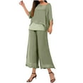 thumbnail image 1 of hotojiny Women's Chiffon 2 Piece Set Plus Size Dressy Wedding Guest Outfit Sequin Patchwork 3/4 Sleeve Tops Wide Leg Flow Capris, 1 of 6