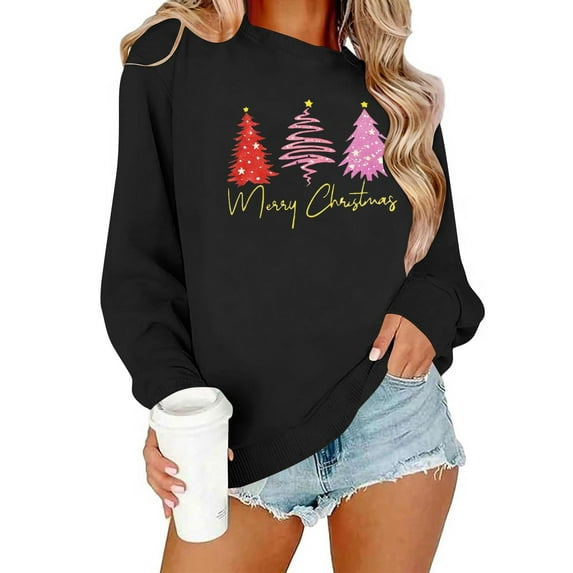 hotojiny Women's Christmas Sweater Crew Neck Fashion Print Knit Pullover Casual Long Sleeve Oversized Tops Ugly Sweater