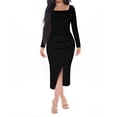thumbnail image 1 of hotojiny Women's Cocktail Party Dress Elegant Ruched Long Sleeve Midi Dress Fashion Square Neck Wedding Guest Dresses, 1 of 7