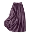 thumbnail image 1 of hotojiny Women's Cotton Linen Midi Skirt Casual Flowy Elastic Waist A-Line Long Boho Skirts Soft Solid Color Pleated Beach Skirt, 1 of 7