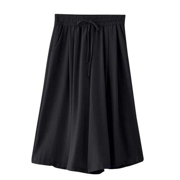 hotojiny Women's Cotton Linen Palazzo Pants Wide Leg Elastic Waist Baggy Culottes Casual Capri Trousers with Pockets