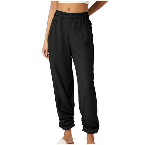 hotojiny Women's Cotton Linen Pants Lightweight Loose Cinch Bottom Tapered Casual Trousers Fall Pants Beach Outfit with Pockets
