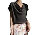 thumbnail image 1 of hotojiny Women's Cowl Neck Tops Satin Silk Short Sleeve Tunic Shirt Plus Size Loose Soft Work Business Dressy Casual Blouse Summer Outfits, 1 of 4