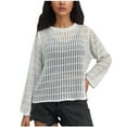 thumbnail image 1 of hotojiny Women's Crochet Tops Long Sleeve Hollow Out Knit Pullover Tops Fashion Crew Neck See Through Mesh Cover Ups, 1 of 6