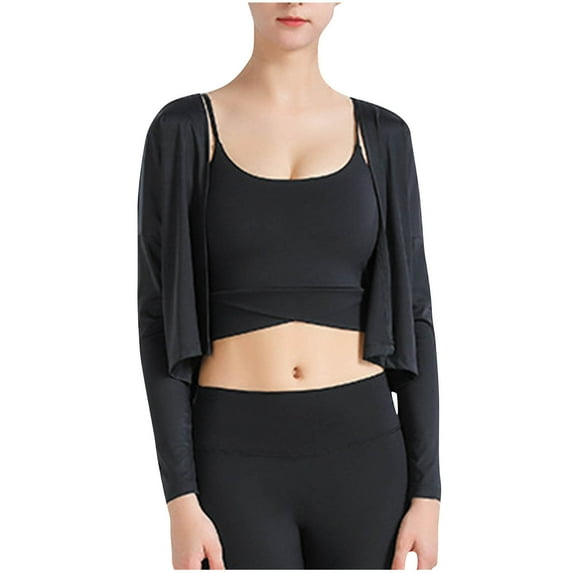 hotojiny Women's Crop Cardigan Long Sleeve Lightweight Cropped Tops Workout Yoga Loose Open Front Shirt
