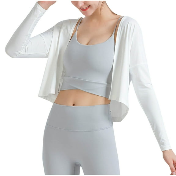 hotojiny Women's Crop Cardigan Long Sleeve Lightweight Cropped Tops Workout Yoga Loose Open Front Shirt