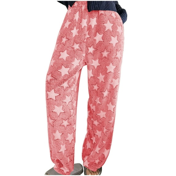 hotojiny Women's Cute Pajama Pants Winter Warm Plush Fuzzy Pj Bottoms Cozy Star Baggy Cinch Bottoms Lounge Pants Fleece Sleepwear