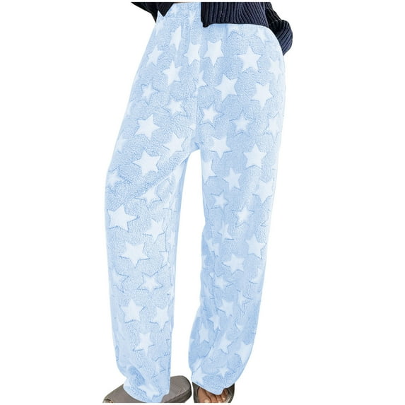 hotojiny Women's Cute Pajama Pants Winter Warm Plush Fuzzy Pj Bottoms Cozy Star Baggy Cinch Bottoms Lounge Pants Fleece Sleepwear