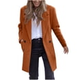 thumbnail image 1 of hotojiny Women's Double Breasted Coat Notch Lapel Thick Mid-Long Jacket Winter Casual Work Office Outwear with Pockets, 1 of 7