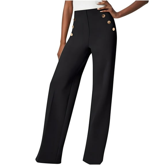 hotojiny Women's Dress Pants Plus Size High Waist Button Work Office Trousers Loose Fit Wide Leg Business Casual Slacks Pants