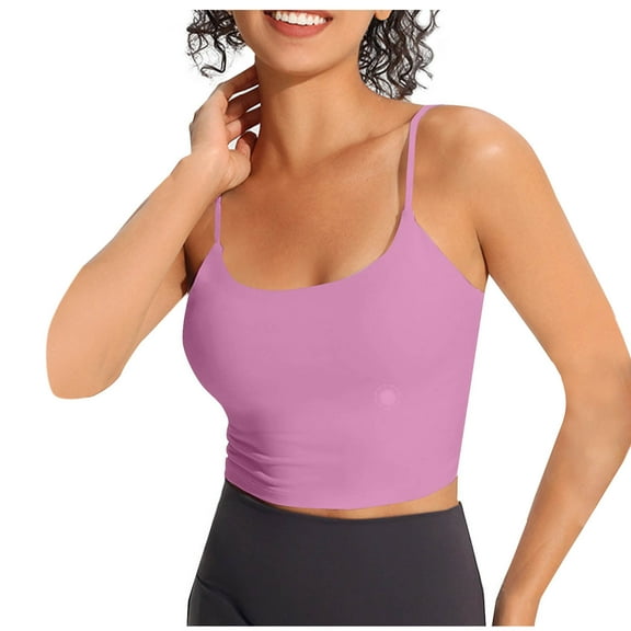 hotojiny Women's Fit Camisole with Built in Bra Stretchy Spaghetti Straps Camis Tank Solid Color Basic Padded Layering Yoga Top