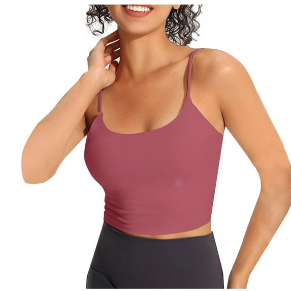 hotojiny Women's Fit Camisole with Built in Bra Stretchy Spaghetti Straps Camis Tank Solid Color Basic Padded Layering Yoga Top