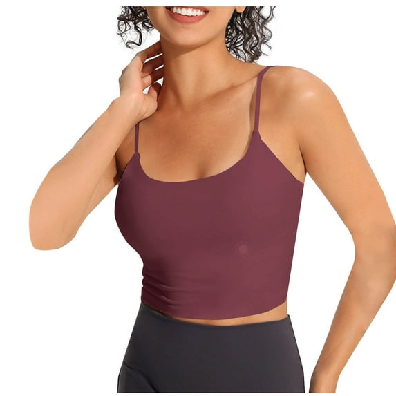 hotojiny Women's Fit Camisole with Built in Bra Stretchy Spaghetti Straps Camis Tank Solid Color Basic Padded Layering Yoga Top