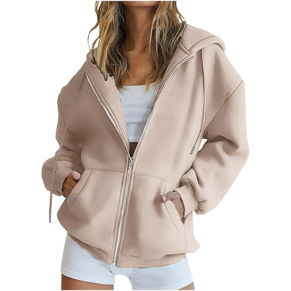 hotojiny Women's Fleece Jacket Plus Size Full Zip Athletic Hoodies Long Sleeve Fall Sweatshirts Casual Hooded Outerwear S-5Xl