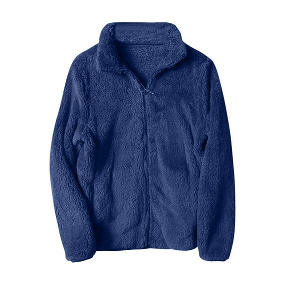 hotojiny Women's Fleece Jackets Long Sleeve Full Zip Fuzzy Coats Winter Warm Plus Size Casual Solid Outwear