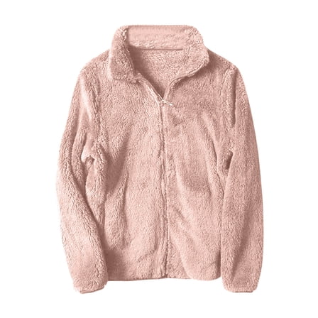 hotojiny Women's Fleece Jackets Long Sleeve Full Zip Fuzzy Coats Winter Warm Plus Size Casual Solid Outwear