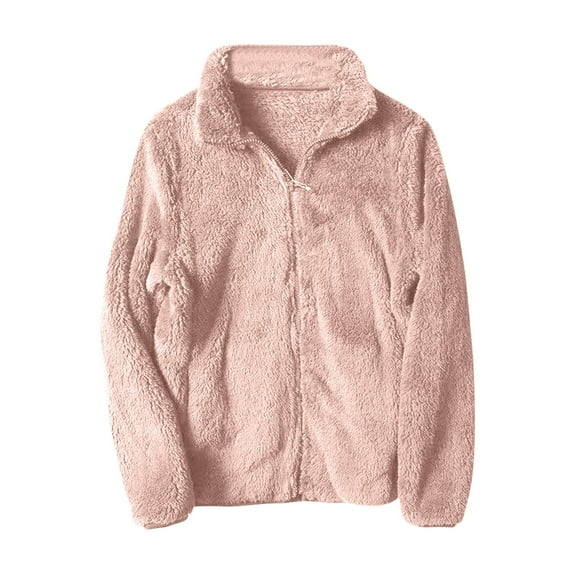 hotojiny Women's Fleece Jackets Long Sleeve Full Zip Fuzzy Coats Winter Warm Plus Size Casual Solid Outwear