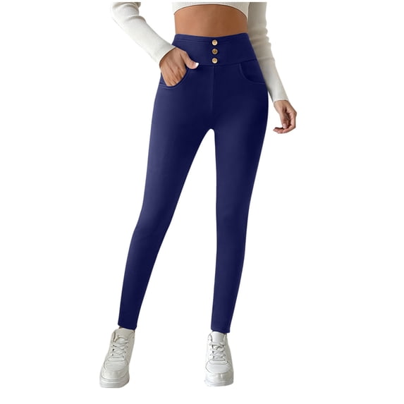 hotojiny Women's Fleece Lined Dress Pants with Pockets Fashion Warm Winter Pants for Cold Weather Skinny Slacks for Casual Work
