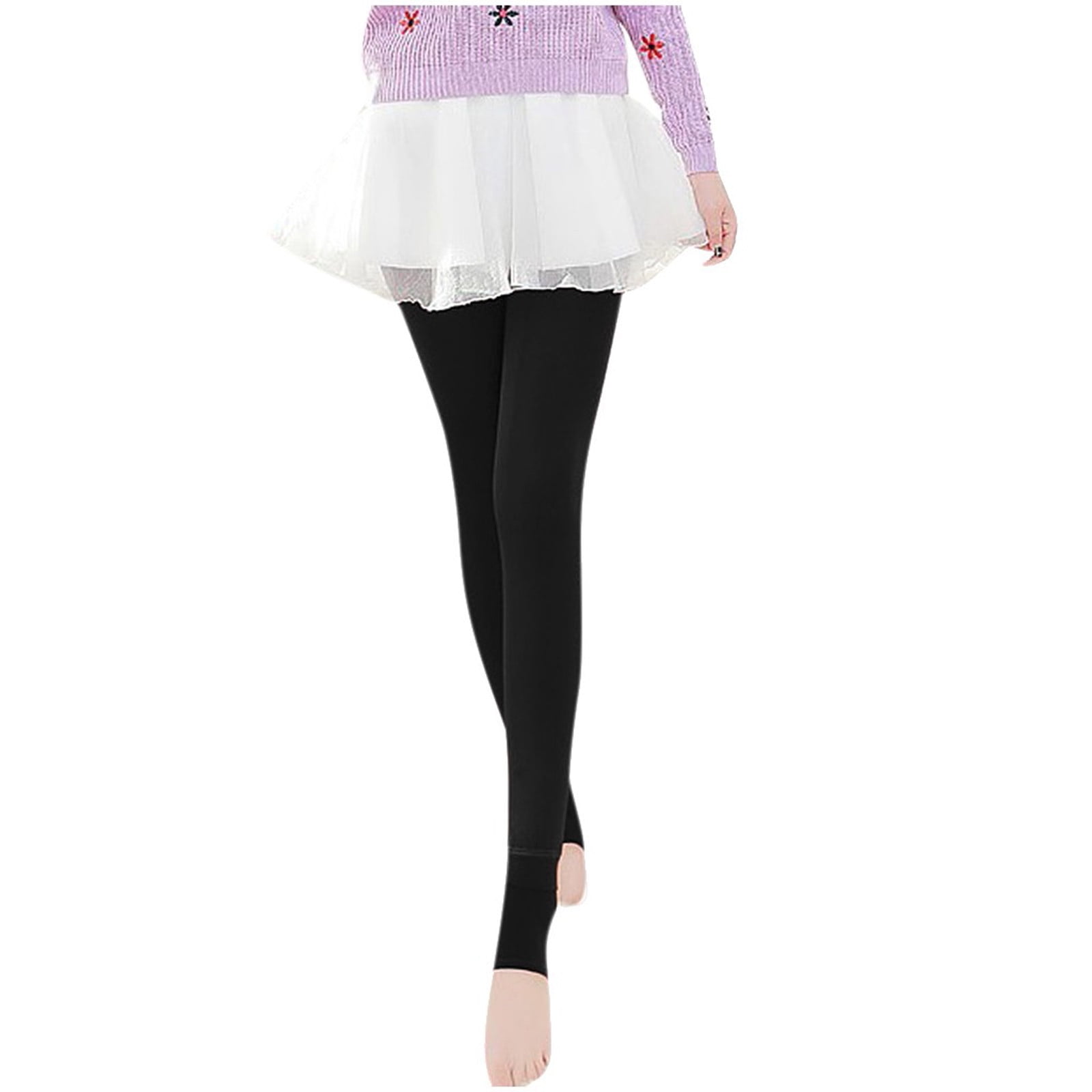 Women's Extra Thick Thermal Fleece Tights - 4.9 Tog Warm Winter Leggings With Feet (Black, S-2XL)